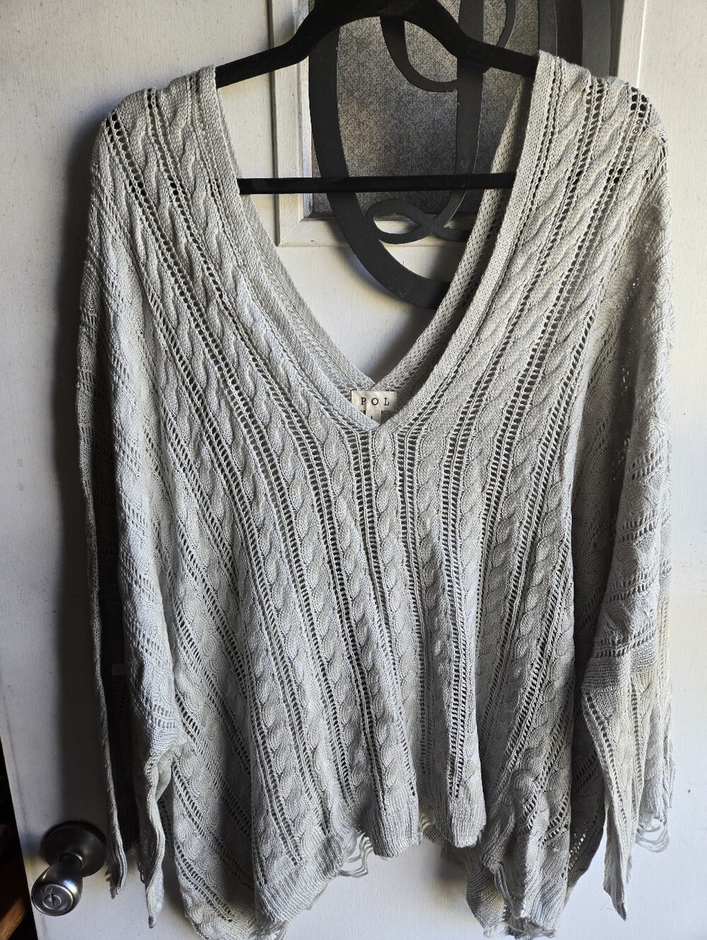 POL Light Gray Open-Weave V-Neck Sweater NWOT